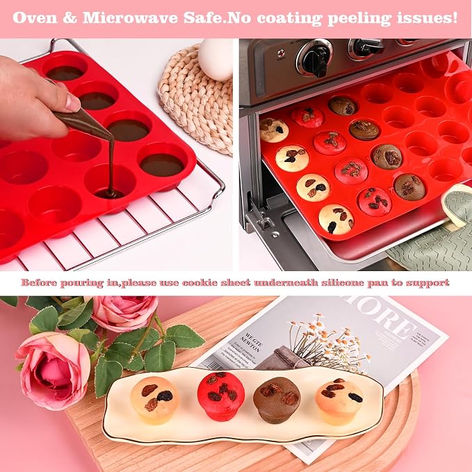 Sakolla 2 Pack Silicone Muffin Pan, Nonsticks 24 Cups Mini Cupcake Pans - Image 5