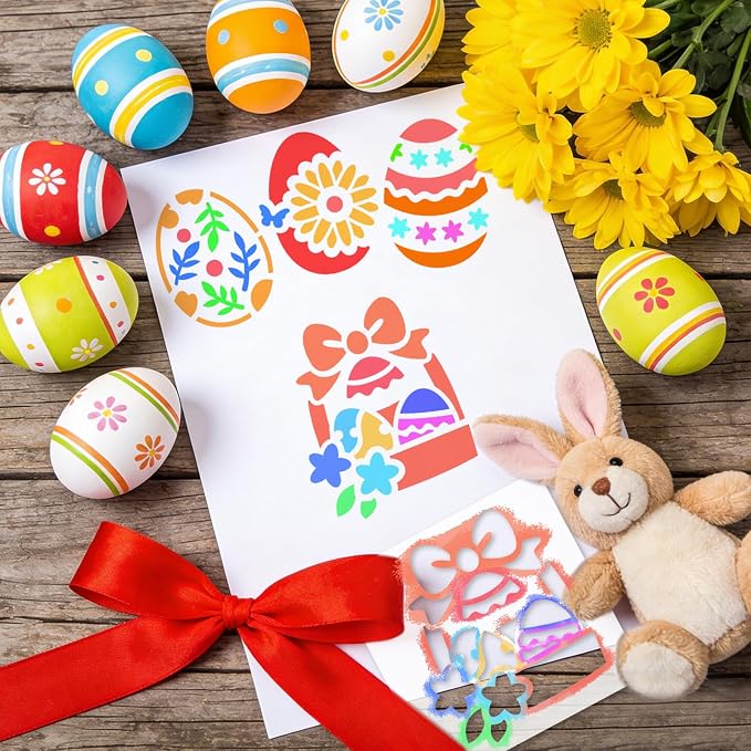 72 Pcs Easter Day Stencils for Painting Set, Reusable Eggs Rabbit Carrot Cute - Image 6