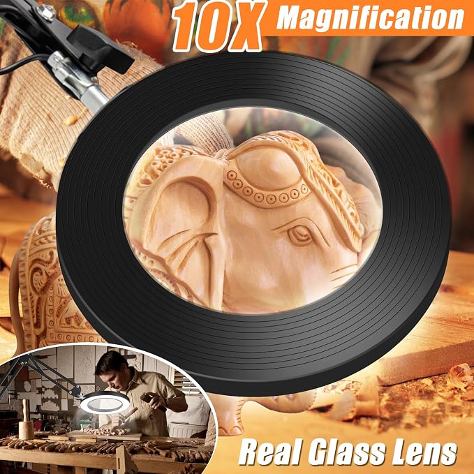 10X Magnifying Glass with Light and Stand, Dimmer Adjustable Swing Arm 2-in-1 - Image 2