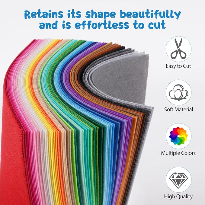 12x12Inch 66Pcs Felt Sheets for Crafts, 40 Colors Craft Supplies, 1mm Thick - Image 3