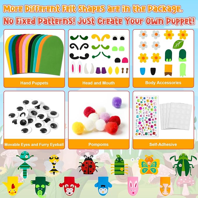WATINC 12Pcs Hand Puppet Making Kit, Art Craft Felt Sock Puppet Toys, Creative - Image 3