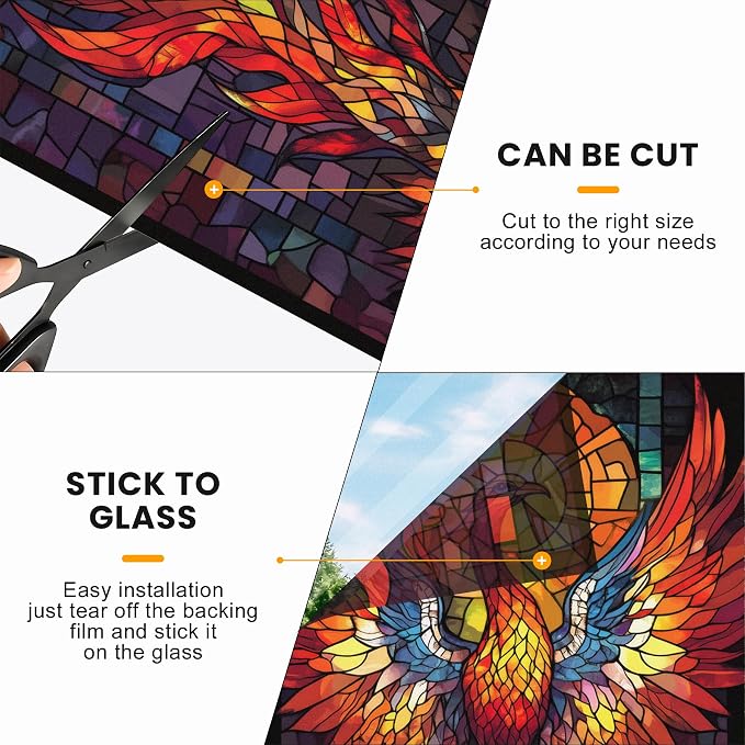Stained Glass Window Privacy Film: Non-Adhesive Sun and Landscape Mosaic Design - Image 6