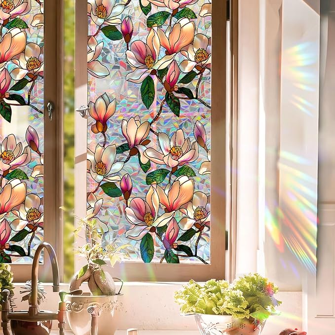 Floral Window Privacy Film, Stain Glass Window Film by Aomkmi