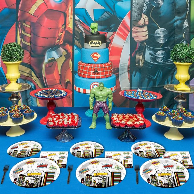 96 PCS Super Theme Hero Party Plates Napkins Hero Themed Party Tableware Hero - Image 6