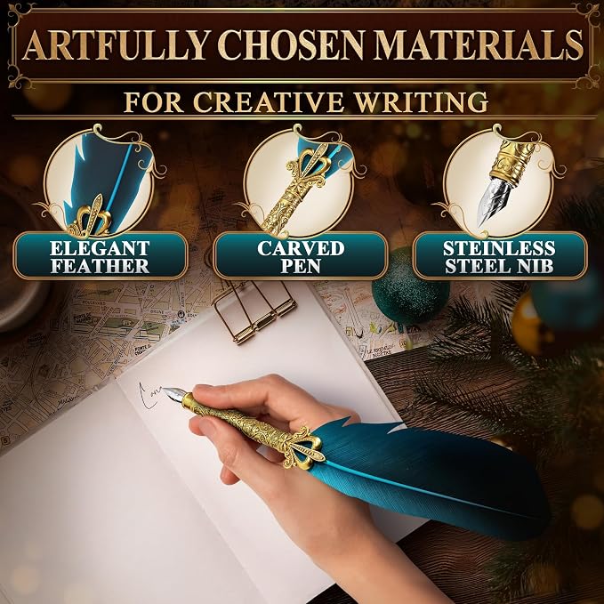 Vintage Feather Quill Pen and Ink Set - Image 3