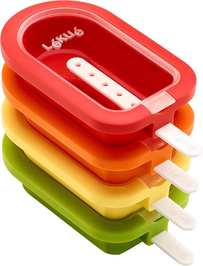 Lékué Set of 4 Stackable Popsicle Molds + Sticks & Lids, Homemade Freezer Ice by Lekue