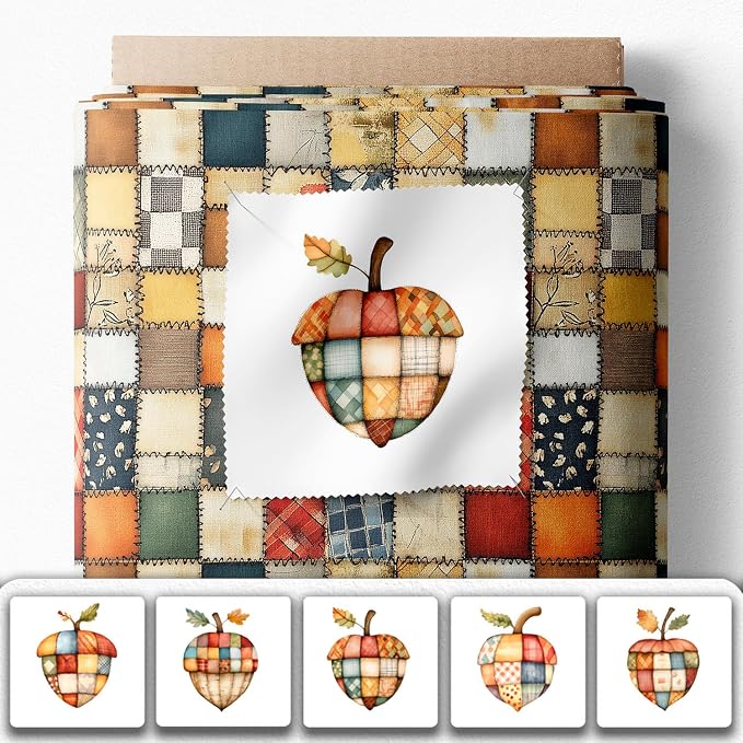 Patchwork Acorn Cotton Fabric Panel – 6 Designs + Bonus Sheet 29.5×19.6 inch - Image 2