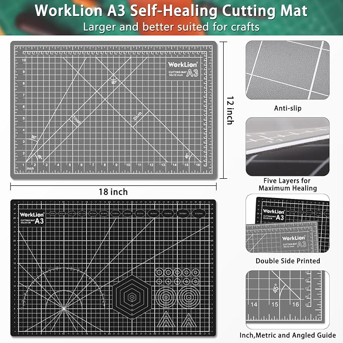 WorkLion Self Healing Cutting Mat: 12''x18'' Double Sided Craft Cutting Mat - Image 5