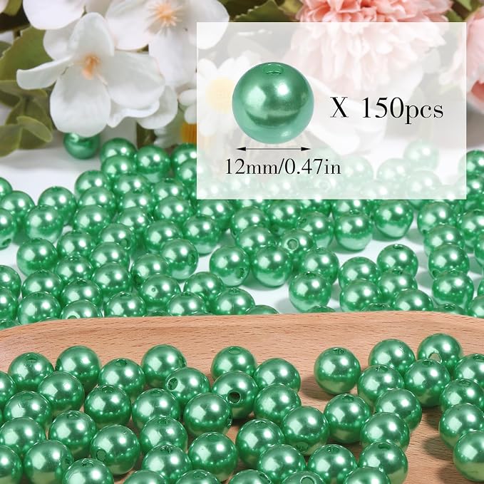 150pcs Christmas Green 12mm Pearl Beads - Image 2