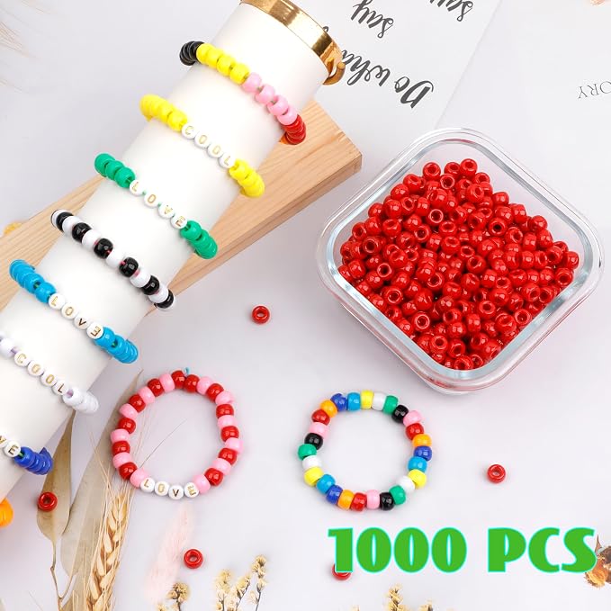 1000Pcs Pony Beads Bracelet 9mm Red Plastic Barrel Pony Beads - Image 5
