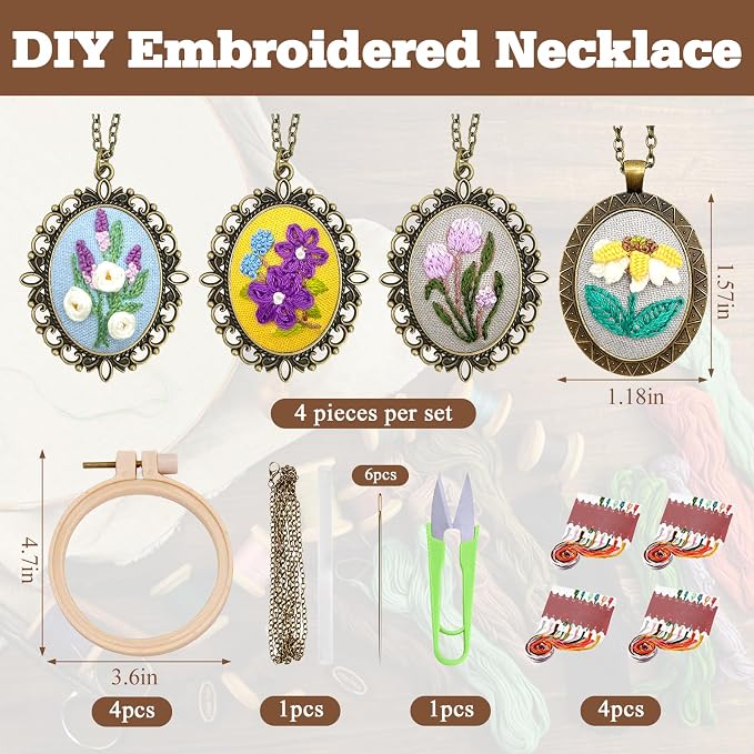 ZOCONE New 4 Packs Embroidery Necklace Kits, Embroidery Pendant Kit Mini Cross - Image 2