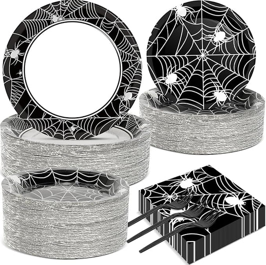 50 Guests Halloween Spider Web Plates and Napkins Party Supplies Spiderweb by Qyeahkj
