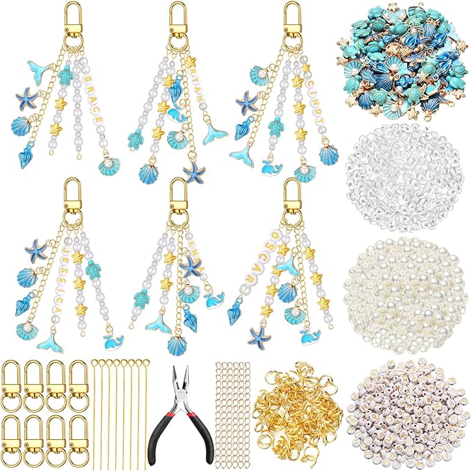 Cunno 776 Pcs Beach Seashell Bag Charm Making Kit, Ocean Coastal DIY Keychain by Cunno