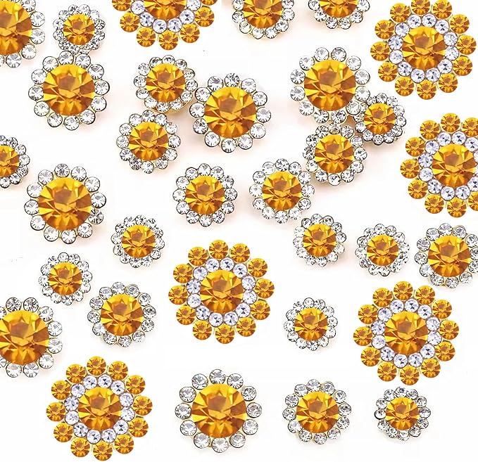 100pcs Sew on Rhinestones Crystal Glass Gems Gold Claw Sunflower Mixed 8mm 10mm by UYTRDVG
