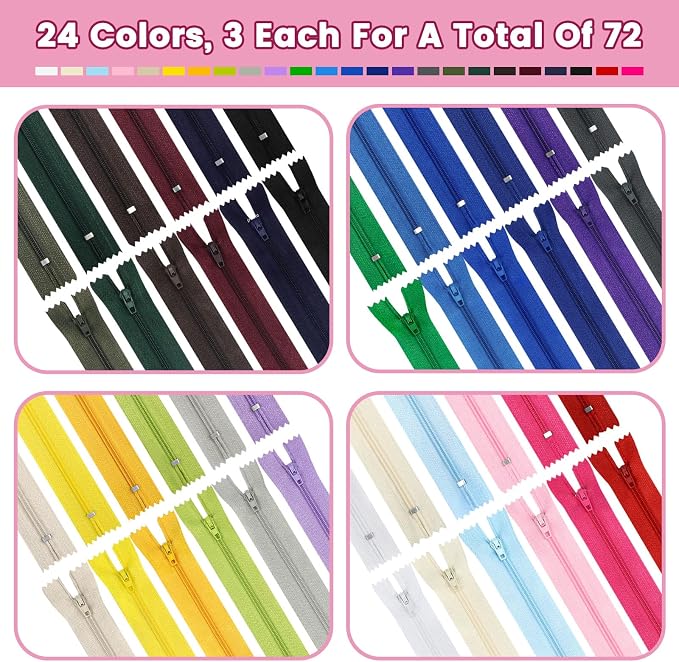 Nylon Zippers, DOITEM 72pcs 20cm/8 Inch Multicolor Nylon Coil Zippers - Image 2