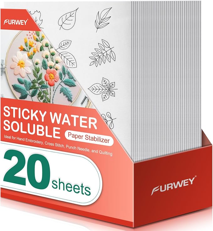 FURWEY 20PCS 8.5"x11" Wash Away Embroidery Stabilizer – Self Adhesive & by FURWEY