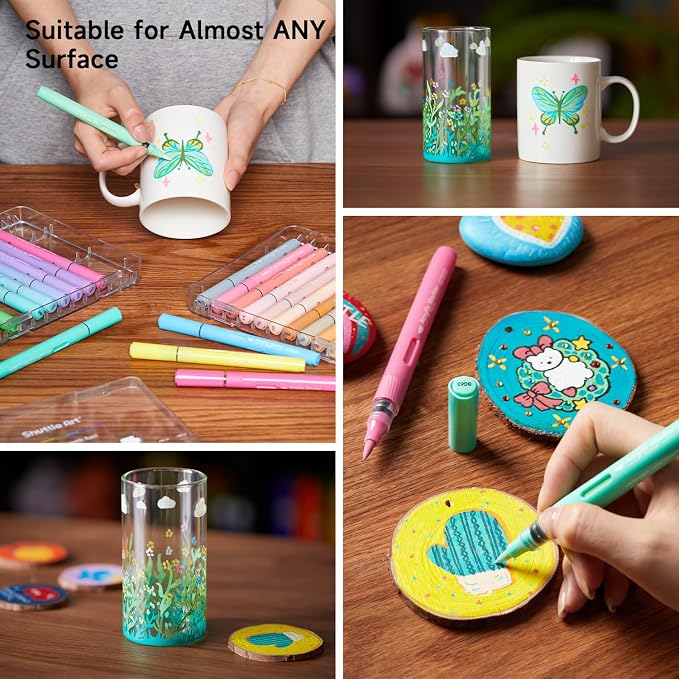 Shuttle Art Automatic Ink Control Acrylic Paint Markers, 24 Pastel Colors Brush - Image 9