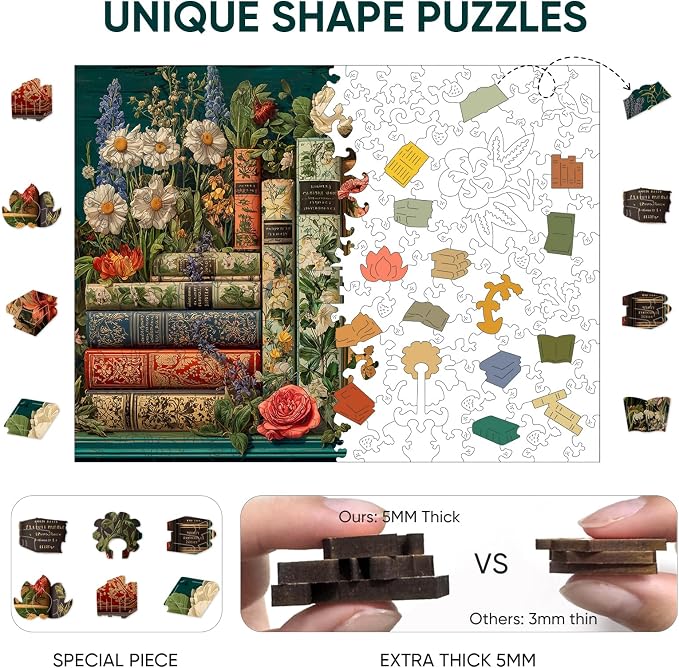 BODHIPNJOY Bookshelf Puzzles for Adults 500 Pieces, Wildflower Books Pages - Image 7