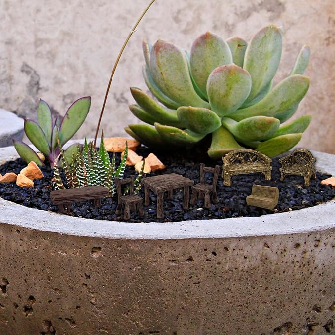 Fairy Garden Accessories Miniature Table and Chairs Set Micro Landscape - Image 5