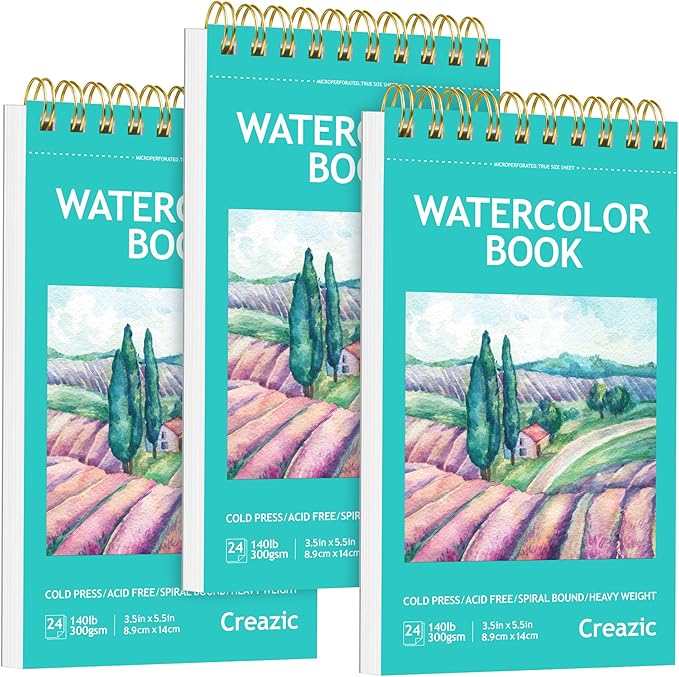3-Pack Small Watercolor Sketchbook, 3.5" x5.5”, Spiral Bound by Unknown