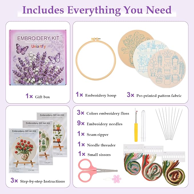 3 Pack Embroidery Kit for Adult Beginners, Needlepoint Cross Stitch Kits - Image 2
