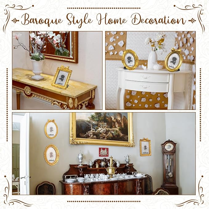 Vicenpal 3 Pcs Tiny Picture Ornate Frames 4 x 6 Inch Small Vintage Oval Picture - Image 5