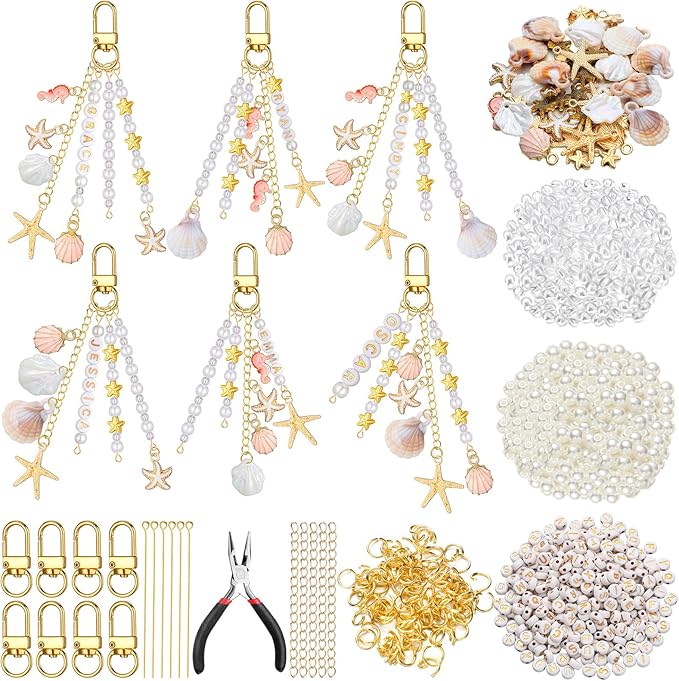 Cunno 776 Pcs Beach Seashell Bag Charm Making Kit, Ocean Coastal DIY Keychain by Cunno