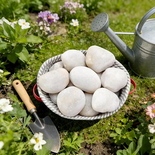 5 lb Natural Polished White Pebbles, 2-3 Inch Decorative White Rocks - Image 3