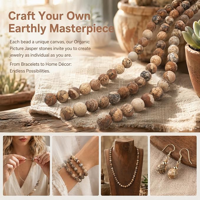 60pcs Natural Matte Picture Jasper Gemstone Beads，6mm Frosted Round Loose Stone - Image 5