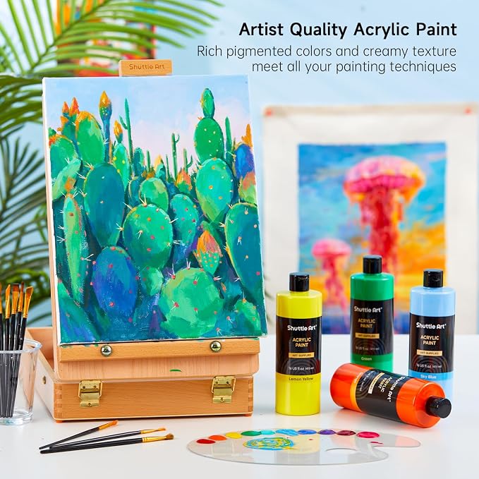 Shuttle Art Acrylic Paint, 12 Colors Acrylic Paint Large Bottle Set, 473ml/16oz - Image 2