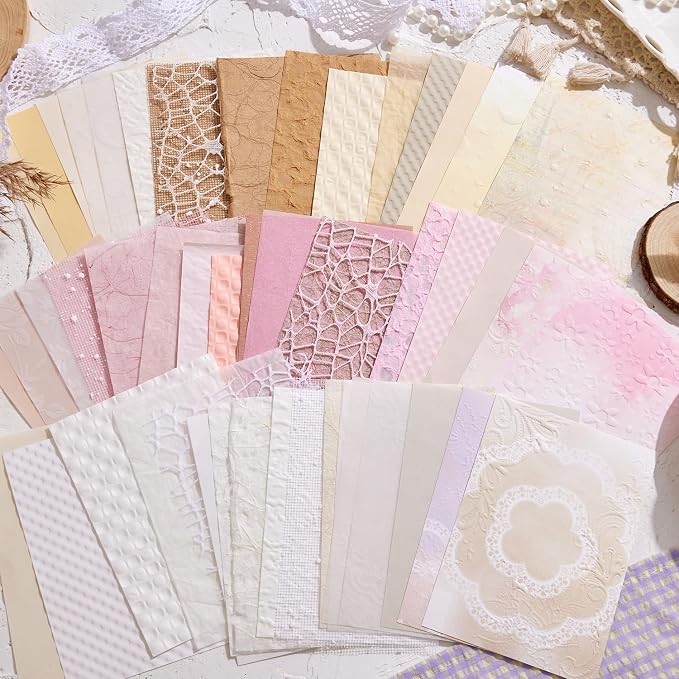 108 Sheets Textured Scrapbook Paper and Mesh Fabric Assorted Set - Image 6