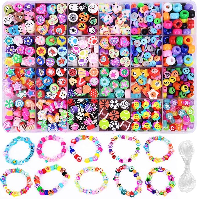 1000PCS Polymer Clay Beads Bracelet Making kit, 24 Style Cute Fun Beads Fruit by BBita