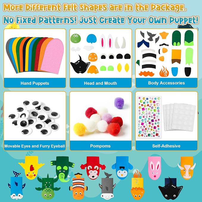 WATINC 12Pcs Hand Puppet Making Kit, Art Craft Felt Sock Puppet Toys, Creative - Image 3
