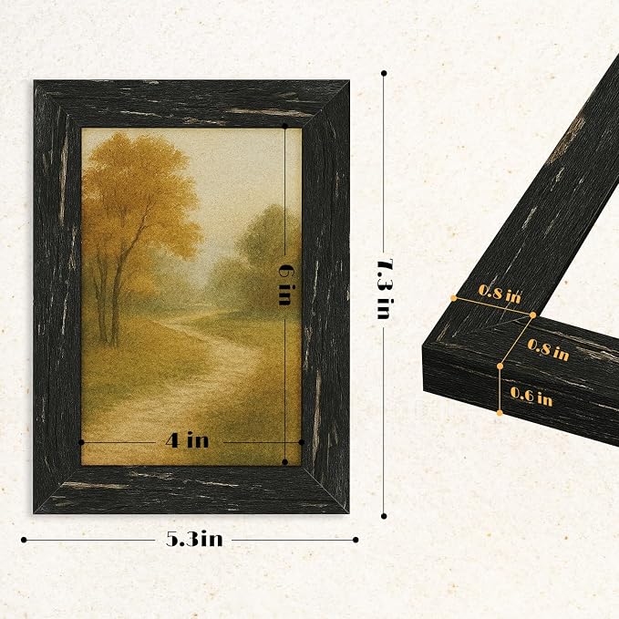 puthiac 4x6 Rustic Farmhouse Picture Frame, Swamp Black, 1 Pack | Distressed - Image 5