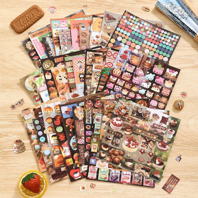 Girl's Japanese Retro Sticker Book, 1000+ Cute Comics Style Food Stickers - Image 3