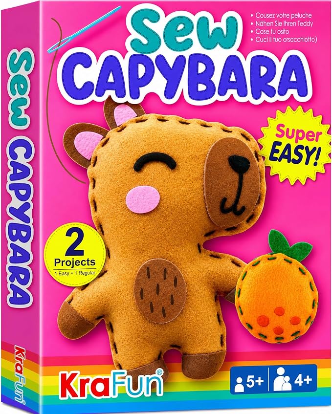 KRAFUN Beginner Sewing Kit, Sew Capybara & Orange, Pre-Cut Felt, Ages 5+ | by FunCreativeArtsCraftKits