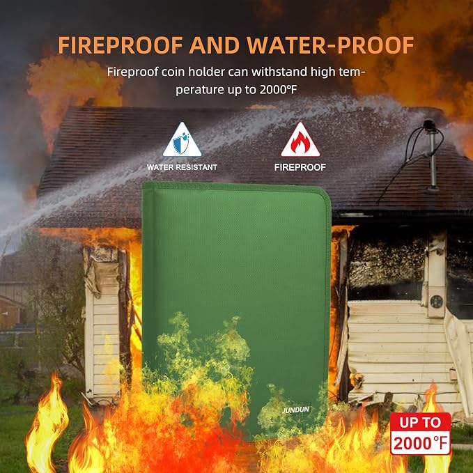 Coin Collection Book Holder for Collectors 2000℉ Fireproof | 300 Pockets Coins - Image 2