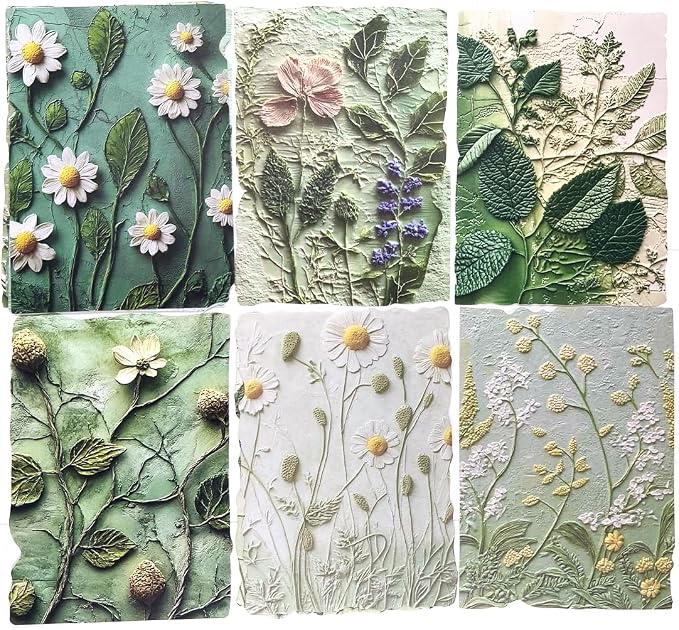 20 Sheets Vintage Green Plants Flower Scrapbook Paper 3 Sheets Embossed by ZIKERVDO