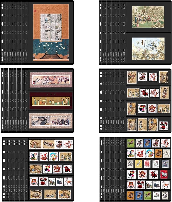 5-Row Stamp Album Pages, 10-Sheet – 9-Hole Clear Refill Pages - Image 6