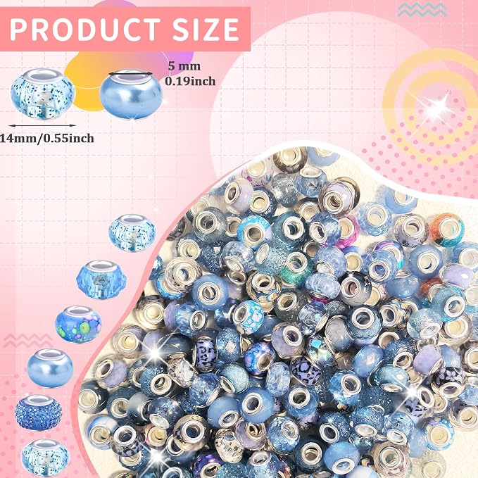Large Hole Beads Spacer Beads Sky Blue Assorted European Craft Big Beads Large - Image 2