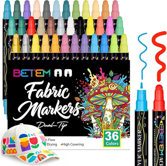 Betem 36 Colors Dual Tip Acrylic Paint Markers, Fabric Decorating Kits Premium by BetemArtWorld