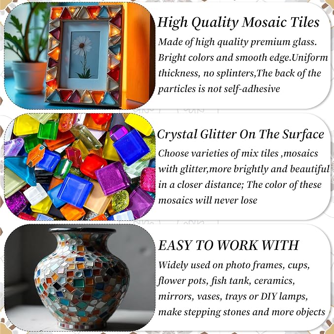 2400 Pcs Colorful Irregular Crystal Mosaic Tiles, 4.4lb Tiny Mosaic Tile DIY - Image 7