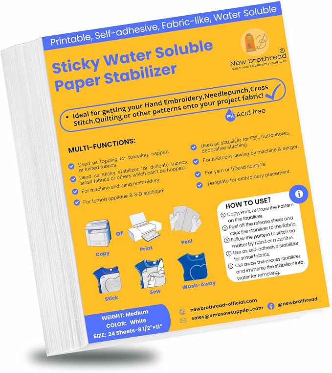 New brothread 24PCS 8.5"x11" Sticky Water Soluble Embroidery Stabilizer by Newbrothread