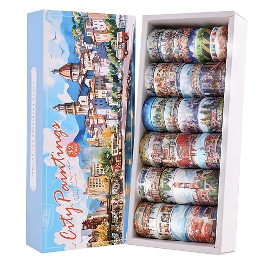 32 Rolls Vintage Washi Tape Set, European Cityscapes by emmoolife