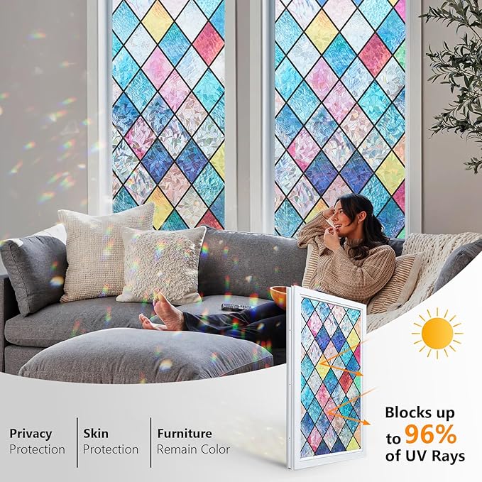 Window Privacy Film Stained Glass 23.6" x 78.7" Rainbow | Static cling – no glue - Image 2