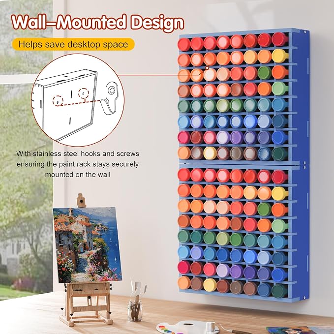 Krafetto 2 Pack 64 Grids Paint Organizer Storage Rack, Wall-mountable Craft - Image 3