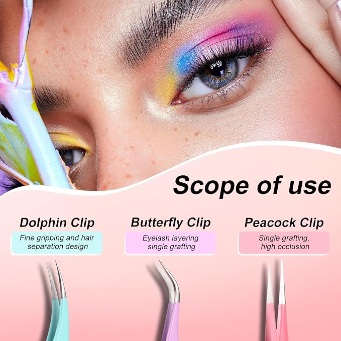 5pcs Eyelash Extension Tweezers High Precision，Straight and Curved Volume Lash - Image 3