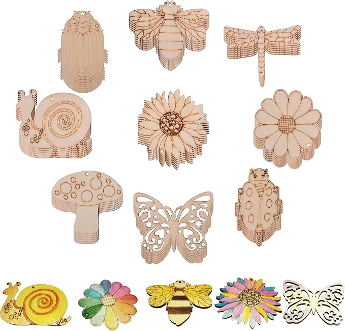 54PCS Unfinished Blank Wooden Cutouts Craft by Jsehchya