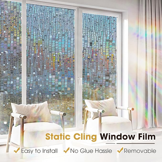 Windimiley Window Privacy Film 3D Rainbow Stained Glass Static Clings Bathroom - Image 4