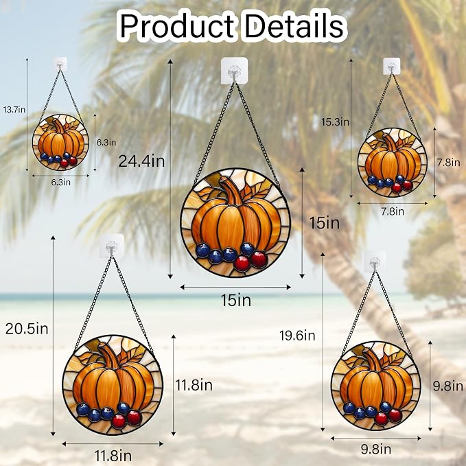 DASTOLL Stained Glass Window Hanging Fall Pumpkin Berries 9.8" - Image 6